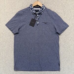 Ted Baker London Men's Polo Shirt Size 5 Blue Floral Trim Short Sleeve NWT